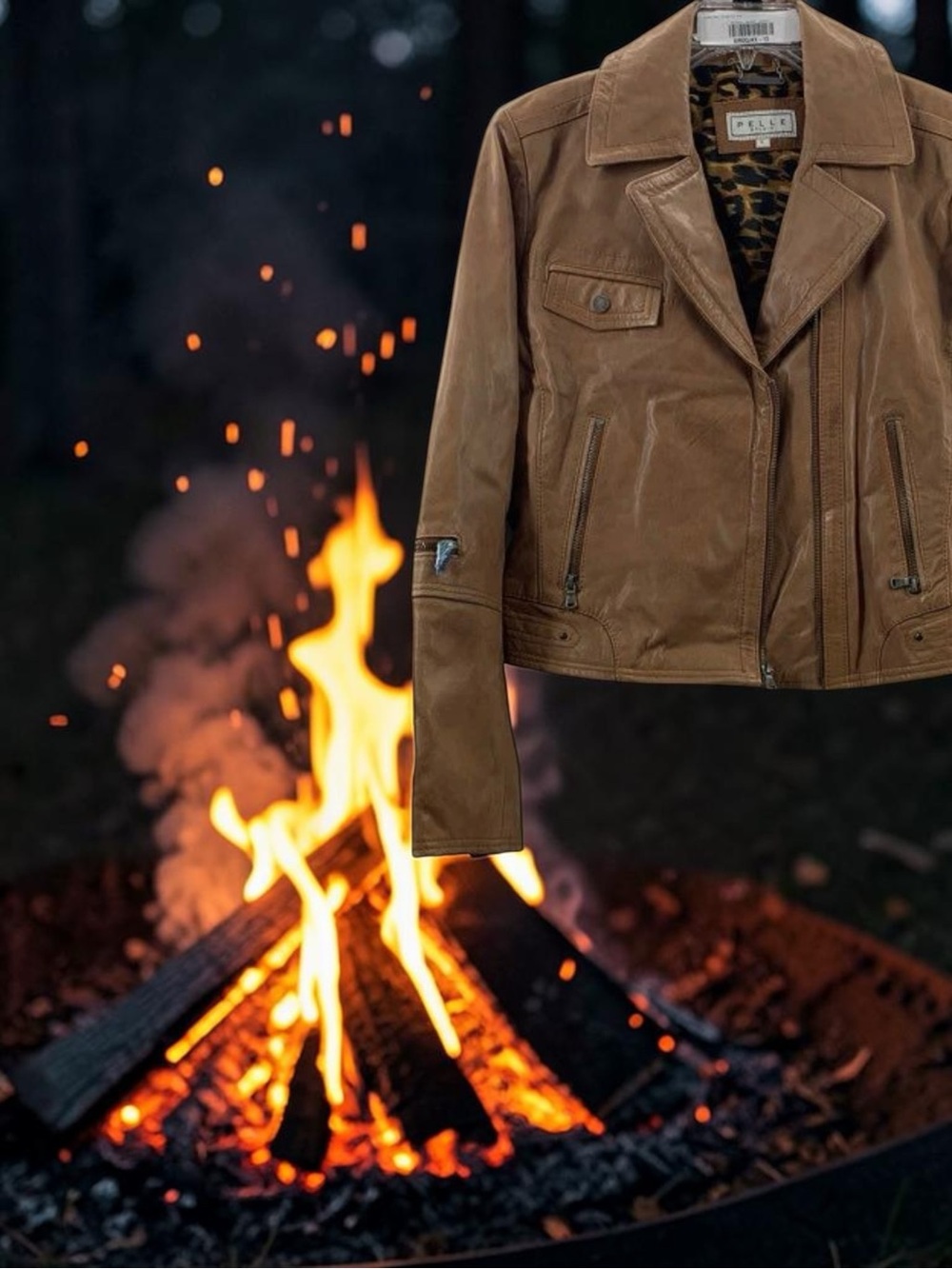 Pelle Studio Genuine Leather Moto Jacket L NWT Tan Brown Leopard Lining
